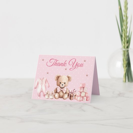 Pastel Pink Teddy Bear Baby Shower Thank You (Vorderseite)