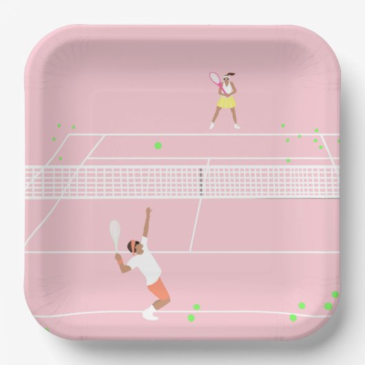 Pastel Pink Tennis Match Pappteller (Vorderseite)