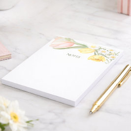 Pastel Pink Tulips Daffodils Spring Floral Notepad Notizblock