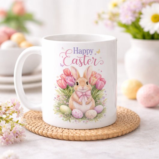 Pastel Pink Tulips Easter Bunny Happy Easter Kaffeetasse