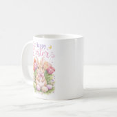 Pastel Pink Tulips Easter Bunny Happy Easter Kaffeetasse (Vorderseite Links)