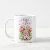 Pastel Pink Tulips Easter Bunny Happy Easter Kaffeetasse (Links)