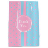 Pastel Pink und Baby Blue Polka Dots - Danke Mittlere Geschenktüte (Rückseite)