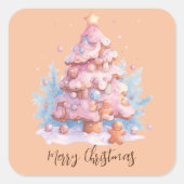 Pastel Pink und Blauer Lebkuchen Weihnachtsbaum Quadratischer Aufkleber (Vorderseite)