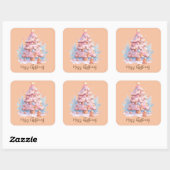 Pastel Pink und Blauer Lebkuchen Weihnachtsbaum Quadratischer Aufkleber (Blatt)