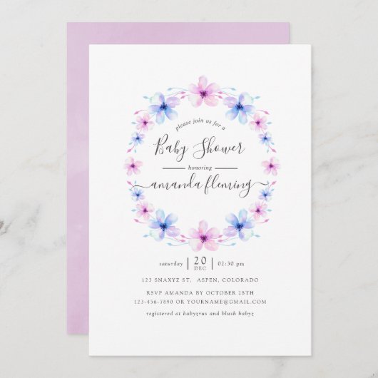 Pastel Pink und Blue Floral Baby Dusche Einladung (Vorne/Hinten)
