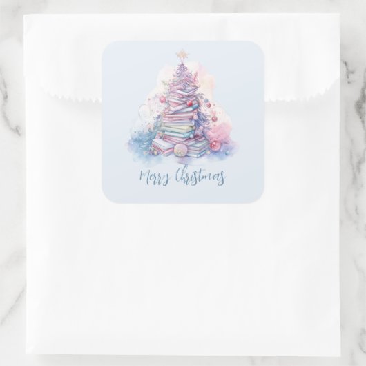 Pastel Pink und Blue Stacks Weihnachtsbaum Quadratischer Aufkleber (Tasche)
