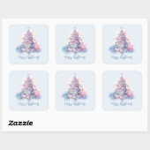 Pastel Pink und Blue Stacks Weihnachtsbaum Quadratischer Aufkleber (Blatt)