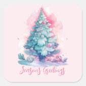 Pastel Pink und Blue Whimsical Weihnachtsbaum Quadratischer Aufkleber (Vorderseite)