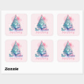 Pastel Pink und Blue Whimsical Weihnachtsbaum Quadratischer Aufkleber (Blatt)