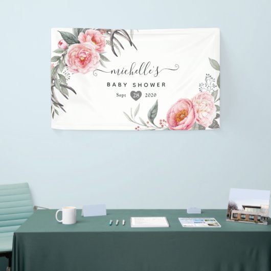 Pastel Pink und Gray Boho Bläsernchen-Dusche Banner (Messeveranstaltung)