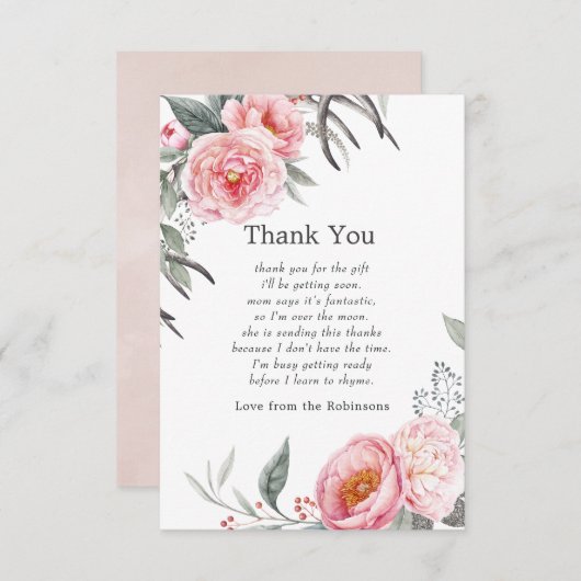 Pastel Pink und Gray Boho Bläsernchen-Dusche Dankeskarte (Vorne/Hinten)