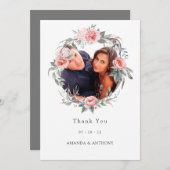 Pastel Pink und Gray Boho Blues Hochzeitssemble Fo Dankeskarte (Vorne/Hinten)