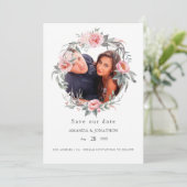 Pastel Pink und Gray Boho Blues Hochzeitssemble Fo Save The Date (Stehend Vorderseite)