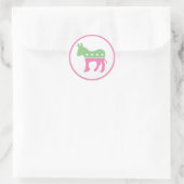 Pastel Pink und grüner demokratischer Donkey Runder Aufkleber (Tasche)