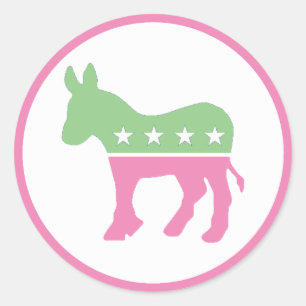 Pastel Pink und grüner demokratischer Donkey Runder Aufkleber