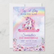 Pastel Pink Unicorn und Rainbows 1. Geburtstag