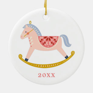 Pastel Pink Vintag 1. Weihnachtspferd Keramik Ornament