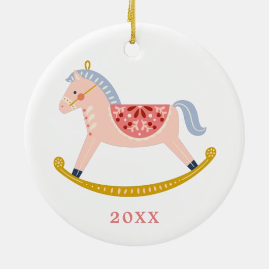 Pastel Pink Vintag 1. Weihnachtspferd Keramik Ornament (Hinten)