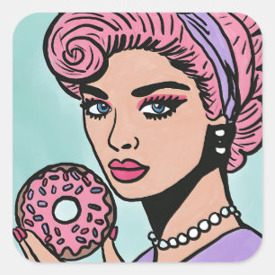 Pastel Pink Vintage Comic Stil Donut Sticker