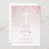 Pastel Pink Wasserfarbe Taufe Girl Einladung (Vorne/Hinten)