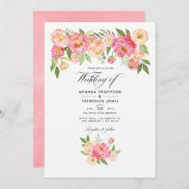 Pastel Pink Wasserfarbenpeonies Hochzeitliches Fot Einladung
