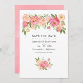 Pastel Pink Wasserfarbenpeonies Hochzeitliches Fot Save The Date (Vorne/Hinten)