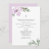 Pastel Pink Watercolor Florals Twins Taufe Einladung (Vorne/Hinten)