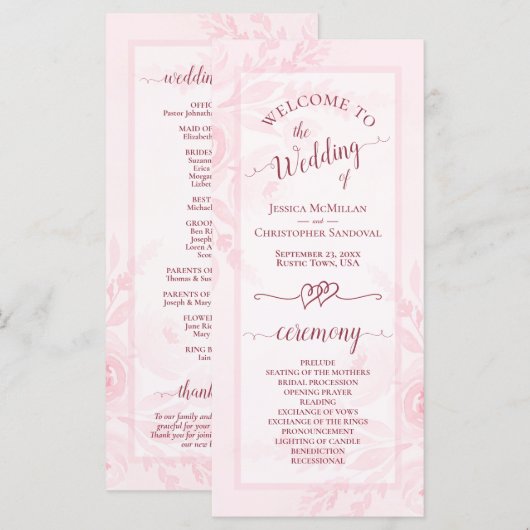 Pastel Pink Watercolor Peonies Elegant Wedding Programm (Vorne/Hinten)