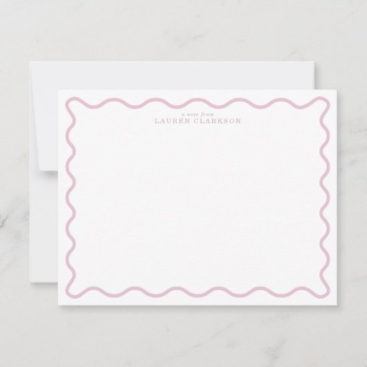 pastel pink wavy border note card einladung (Vorderseite)