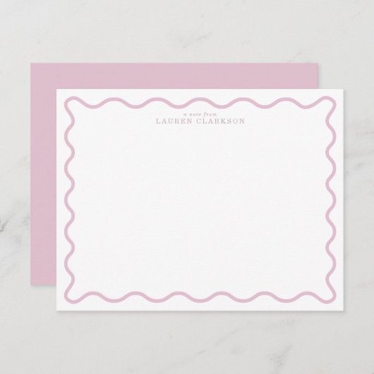 pastel pink wavy border note card einladung (Vorne/Hinten)