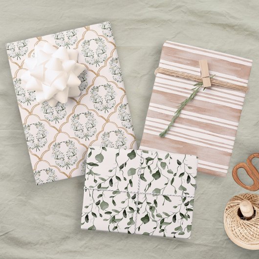 Pastel Pink Wedding Bridal Elegantes Flora und Fau Geschenkpapier Set