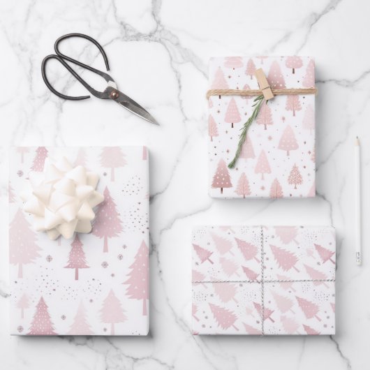 Pastel Pink Weihnachtsbaum Geschenkpapier Set (Vorderseite)