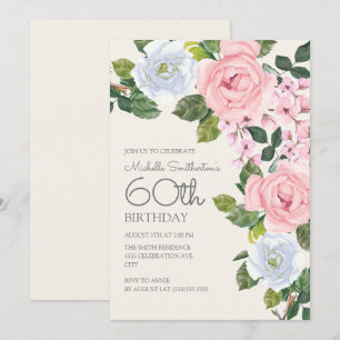 Pastel Pink Weiße Flora Weibchen 60. Geburtstag Einladung