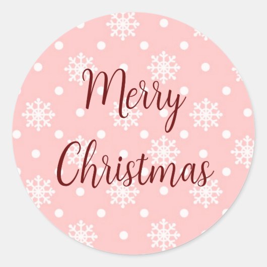 Pastel Pink Weiße Schneeflocken Frohe Weihnachten Runder Aufkleber (Vorderseite)