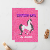Pastel Pink Weißes Pferd zum Geburtstag einladen Mitteilungskarte (Vorderseite/Rückseite Beispiel)