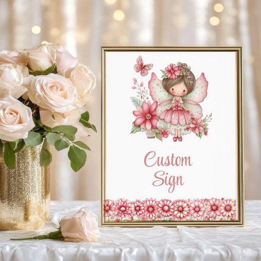 Pastel Pink Whimsical Fairy Floral 4th Birthday  Poster