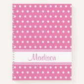 Pastel Pink White Polka Dot Stripskriptname Notizblock (Vorderseite)