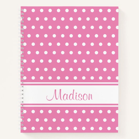 Pastel Pink White Polka Dot Stripskriptname Notizblock (Vorderseite)
