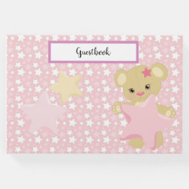 PASTEL PINK & WHITE STARS & TAN TEDDY BEAR GÄSTEBUCH