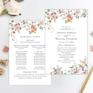 Pastel Pink Wild Blume Hochzeitsprogramm