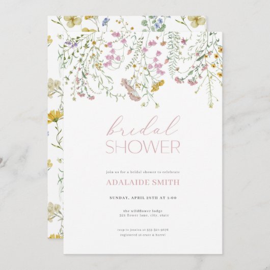 Pastel Pink Wildblume Brautdusche Einladung (Vorne/Hinten)