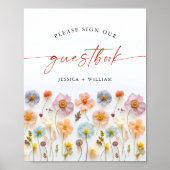 Pastel Pink Wildblumen Gästebuch Hochzeitszeichen (Vorne)