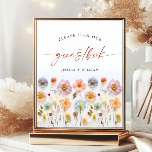 Pastel Pink Wildblumen Gästebuch Hochzeitszeichen