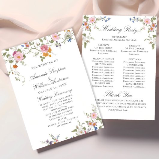 Pastel Pink Wilde Blume Hochzeitfeier Programm