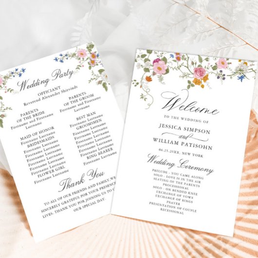 Pastel Pink Wilde Blume Hochzeitfeier Programm