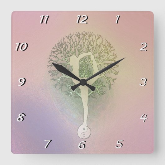 Pastel Pink Yoga Tree Quadratische Wanduhr (Vorderseite)