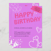 Pastel Pink zum Geburtstag Einladungen (Vorne/Hinten)