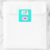 Pastel Pixel Kissy Lips - Federkleber Quadratischer Aufkleber (Tasche)
