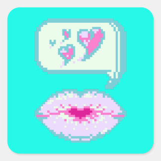 Pastel Pixel Kissy Lips - Federkleber Quadratischer Aufkleber